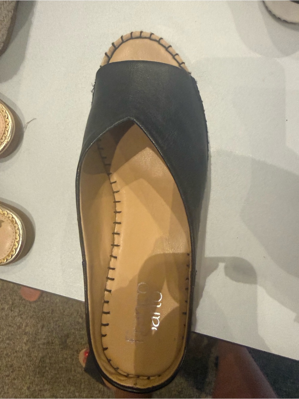 Franco Sarto Black Leather Open-Toe Wedge Mule
